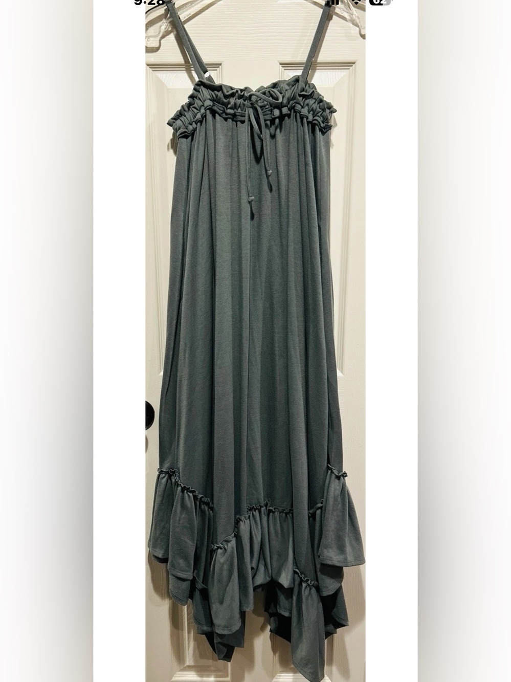 Three Bird Nest Wild Bay Slate Blue Boho Ruffle Cami Maxi Dress Sz S Lagenlook